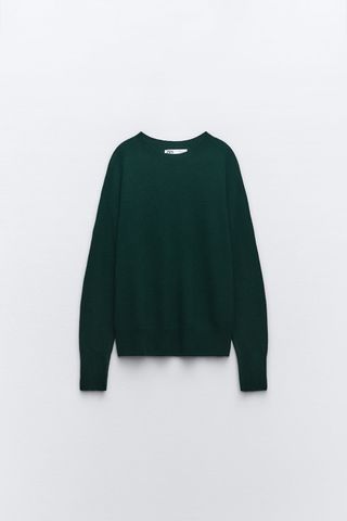 Zara + 100% Extra Soft Wool Knit Sweater in Bottle Green