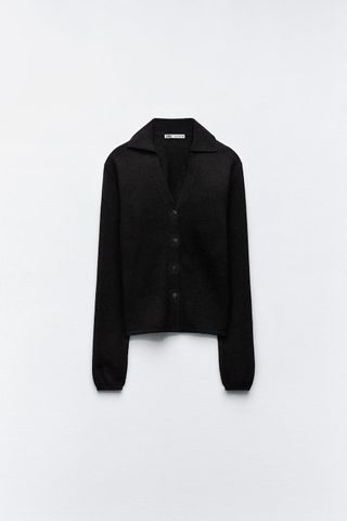 Zara + 100% Wool Knit Polo Sweater in Black