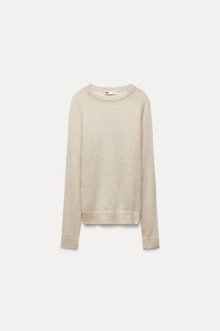 Zara + Round Neck Knit Sweater with Raglan Sleeves in Sand