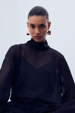 H&M + Sheer Stand-Up Collar Blouse