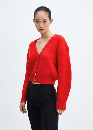 Mango + Knitted Cardigan With Jewel Button