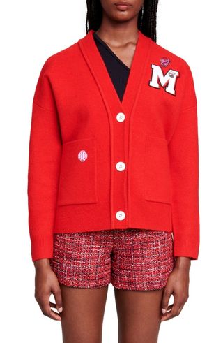 Maje + Logo Patch V-Neck Cardigan