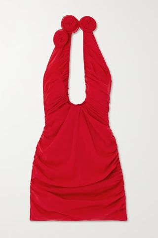Magda Butrym + Strapless Appliquéd Cutout Stretch-Silk Mini Dress