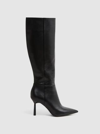 Reiss + Black Gracyn Leather Knee High Heeled Boots