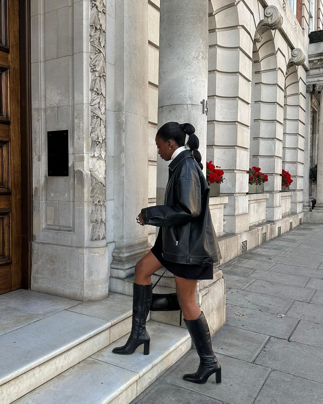 Women’s Thick High-Heel Knee-High Black Boots | Elegant Streetwear