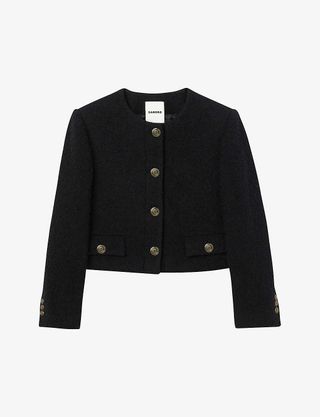 Sandro + Button-down cotton-blend boucle jacket