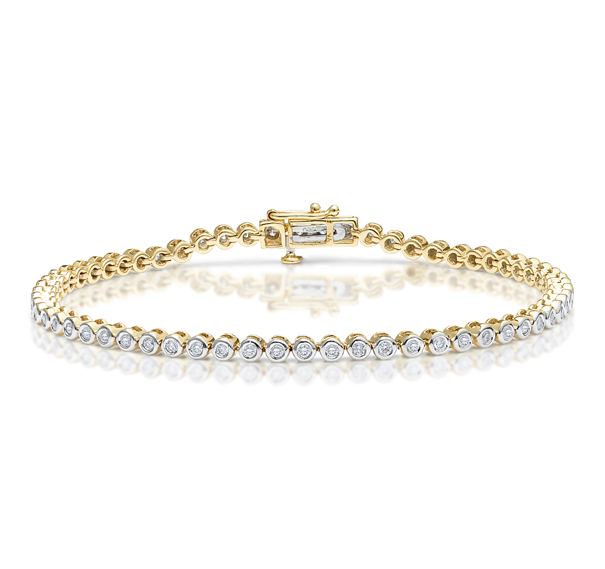 The Diamond Store + 1ct Lab Diamond Tennis Bracelet Rub Over Style in 9k Yellow Gold
