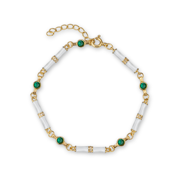 V By Laura Vann + Marlowe White Enamel Bracelet With Emerald Green Stone