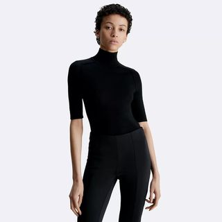 Calvin Klein + Mock Neck Wool Bodysuit