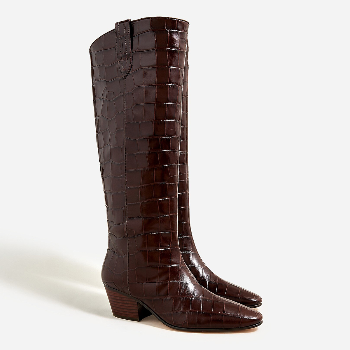 J.Crew + Piper Knee-High Boots in Croc-Embossed Leather