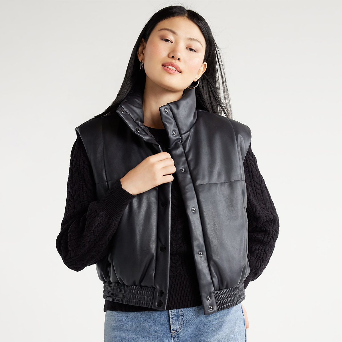Scoop + Faux Leather Puffer Vest