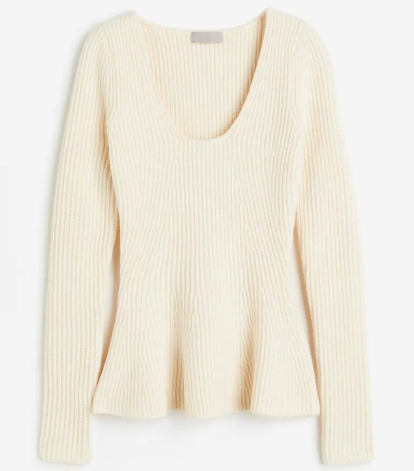 H&M + Rib-Knit Peplum Top