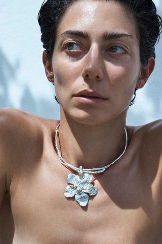 Elhanati + Collar With Flower Pendant 1 With Black Diamonds