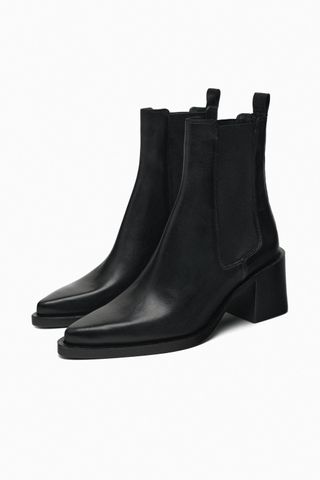 Zara + Heeled Leather Chelsea Ankle Boots
