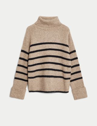 M&S Collection + Recycled Blend Striped Roll Neck Jumper