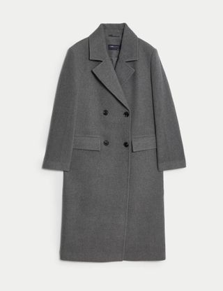 M&S Collection + Double Breasted Longline Coat With Wool