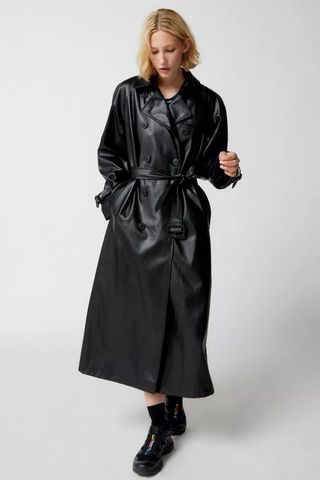 UO + Clara Faux Leather Trench Coat