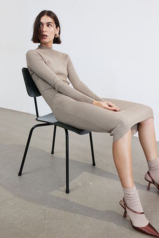 H&M + Rib-Knit Mock Turtleneck Dress