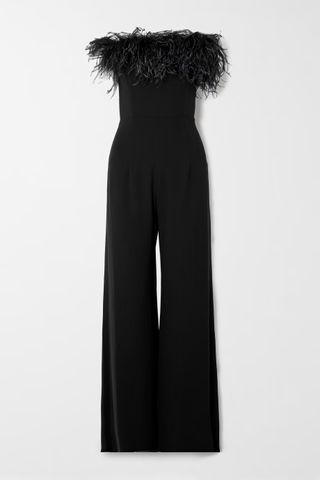16Arlington + Taree Strapless Feather-Trimmed Crepe Jumpsuit