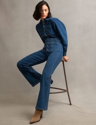 Nobody's Child + Blue Denim Balloon Sleeve Belted Olympia Jumpsuit