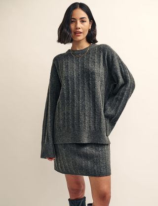 Nobody's Child + Grey Cable Crew Neck Oversized Knitted Jumper