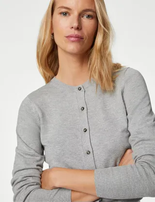 Marks & Spencer + Crew Neck Button Front Cardigan