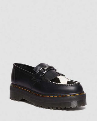 Dr. Martens + Adrian Snaffle Hair on & Leather Cow Print Kiltie Loafers