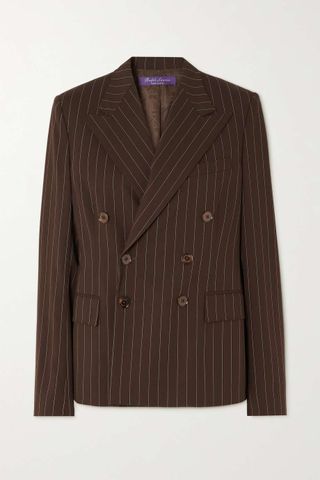 Ralph Lauren Collection + Safford Double-Breasted Pinstriped Wool-Twill Blazer