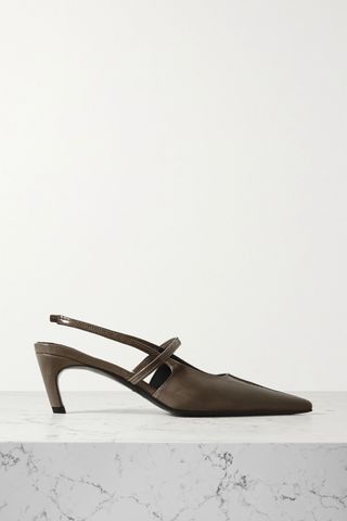 Toteme + The Sharp Crinkled Patent-Leather Slingback Pumps
