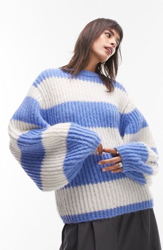 Topshop + Stripe Balloon Sleeve Sweater