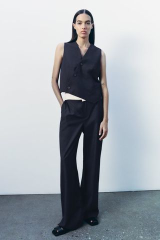Zara + Straight-Fit Trousers With Contrast Waistband