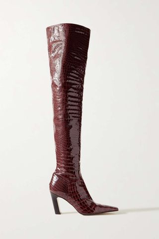 Khaite + Marfa Croc-Effect Patent-Leather Over-The-Knee Boots