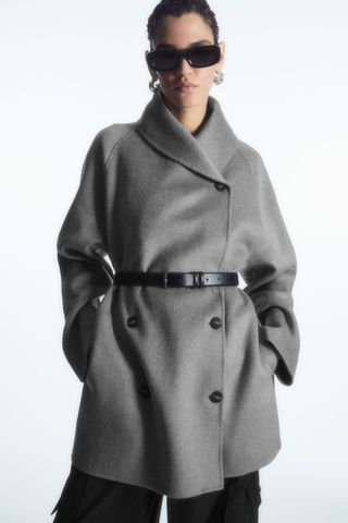COS + Oversized Shawl-Collar Wool Jacket in Grey Mélange