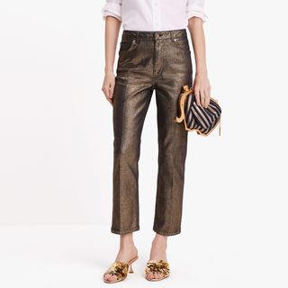 Kate Spade New York + Metallic Straight Leg Denim Pant