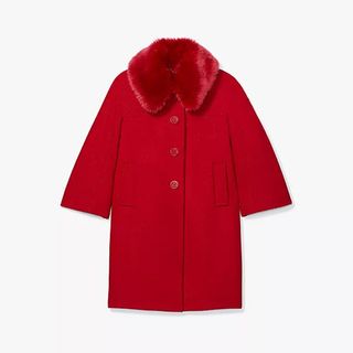 Kate Spade New York + Faux Fur Collar Wool Coat