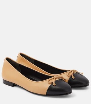Tory Burch + Bow-Detail Leather Ballet Flats