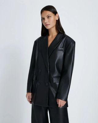 7 For All Mankind + Faux Leather Blazer in Black