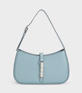 Charles & Keith + Slate Blue Cesia Metallic Accent Shoulder Bag