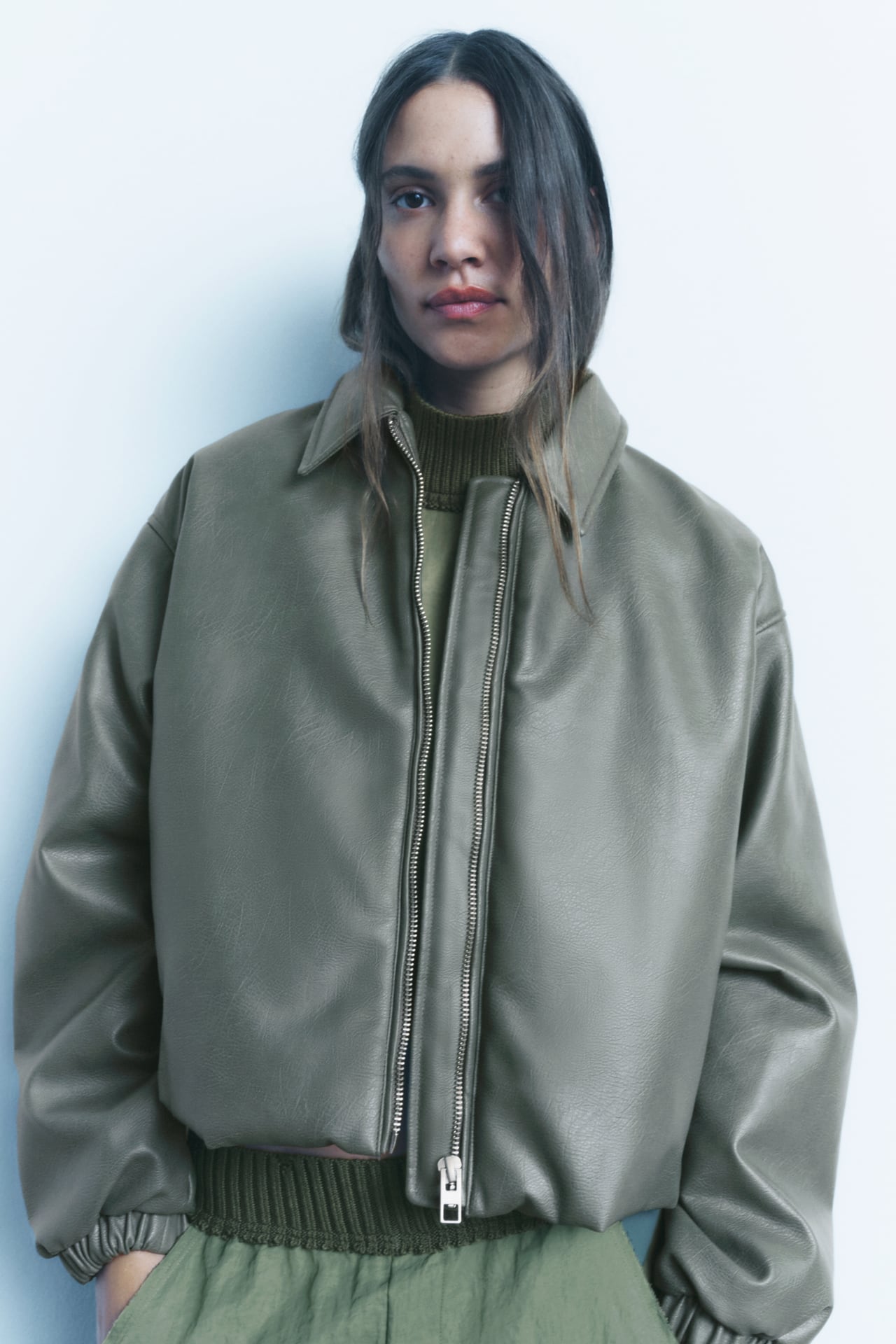 Zara + Faux Leather Bombe Jacket