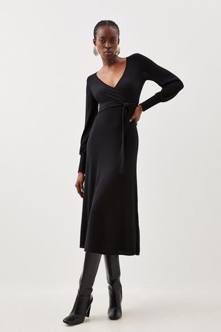 Karen Millen + Cashmere Blend Wrap Knit Midi Dress
