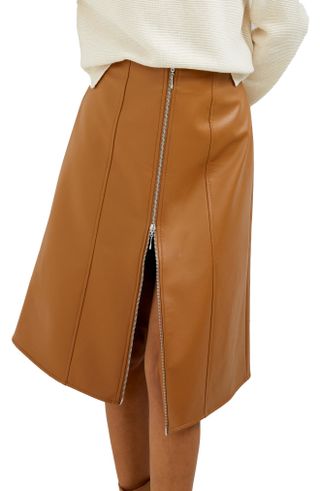 French Connection + Claudia Zip Faux Leather A-Line Skirt