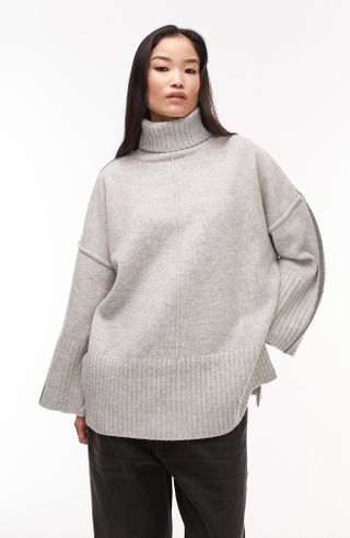 Topshop + Oversize Turtleneck Wool Sweater