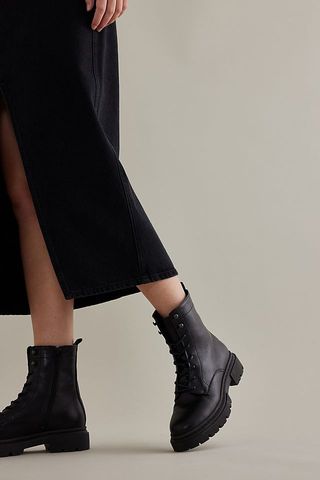 Hudson London + Agnes Leather Lace-Up Ankle Biker Boots