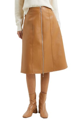 French Connection + Claudia Zip Faux Leather A-Line Skirt