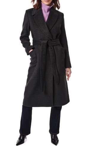Bernardo + Belted Wool Blend Longline Coat