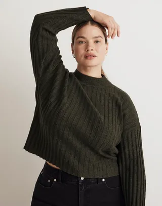 Madewell + Levi Rib Mock Neck Wool Blend Crop Pullover Sweater