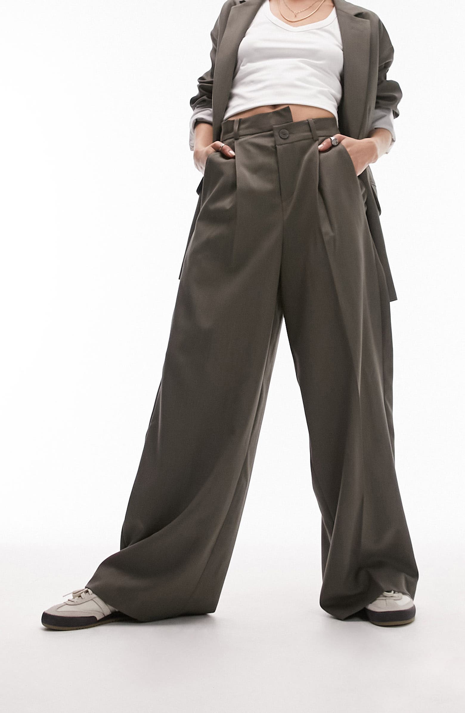 Topshop + Asymmetric Waist Wide Leg Pants