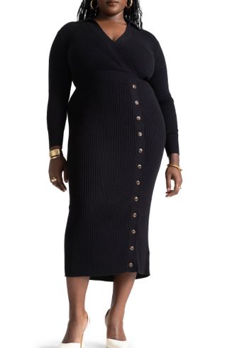 Eloquii + Long Sleeve Ribbed Sweater Dress