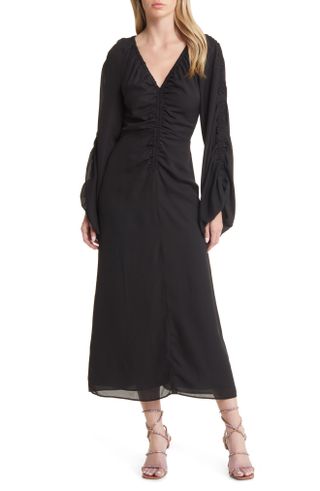 Topshop + Ruched Long Sleeve Dress
