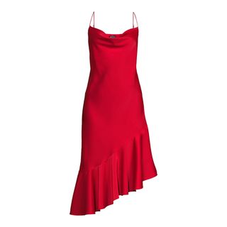 Scoop + Asymmetrical Satin Ruffle Cami Dress